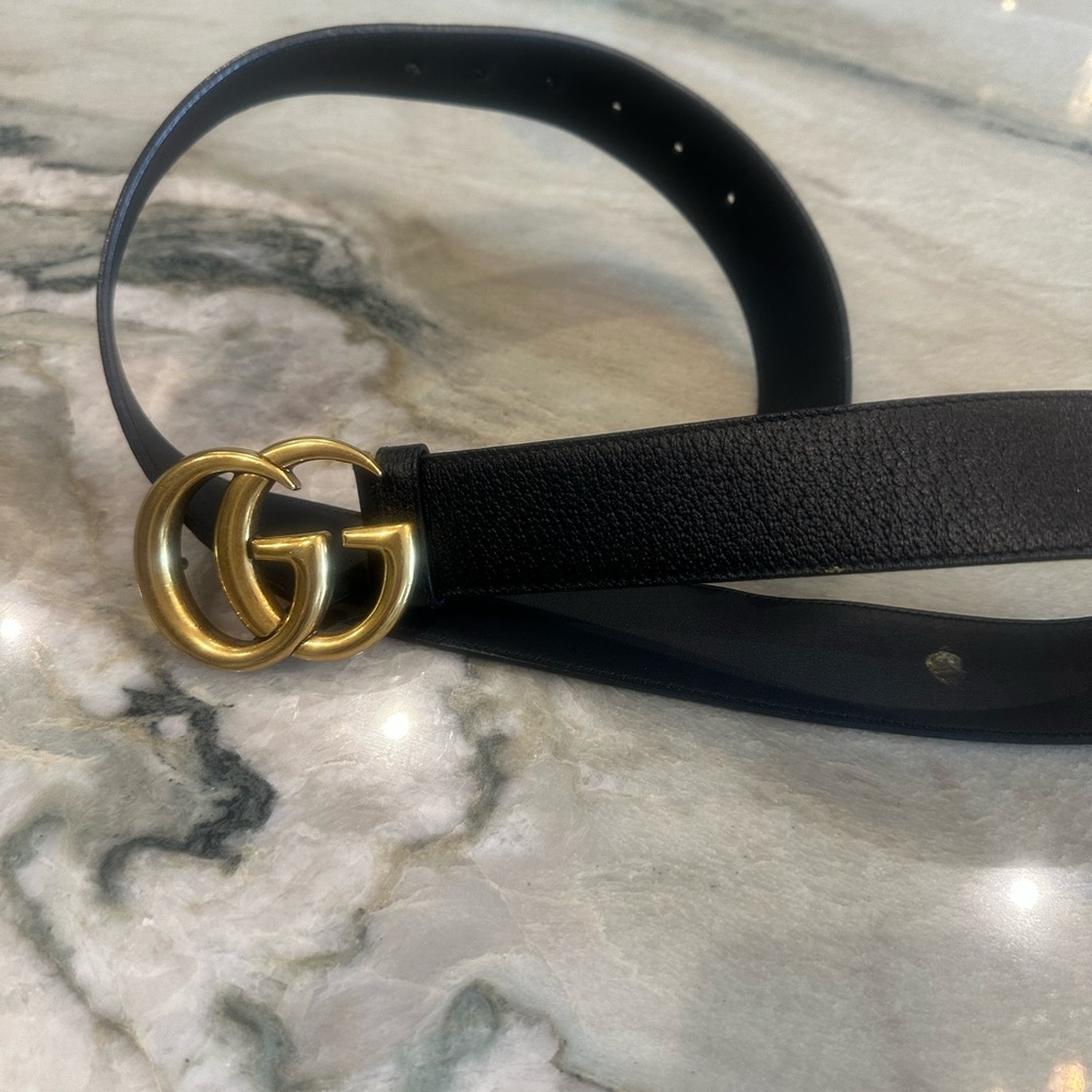 Gucci Marmont GG Black Leather Belt Size 80/32 Gold Buckle - Picture 3 of 4